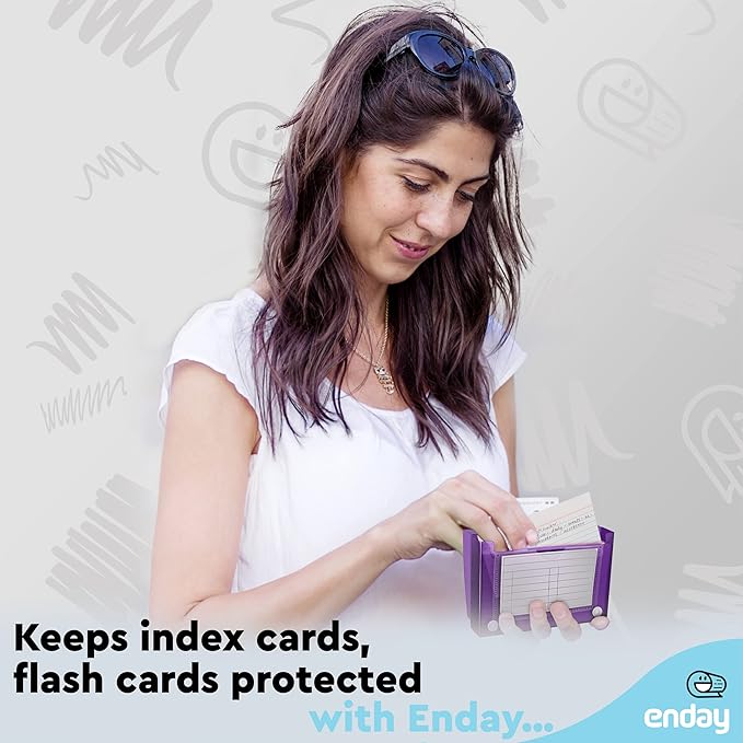 Enday Index Card Holder Purple, 3x5 Note Flash Card Organizer Case, File Box with 5 Dividers, Notecard Box Holds 100 Cards, Also Available in Red, Blue, Green, Pink, Grey, 4 Pack