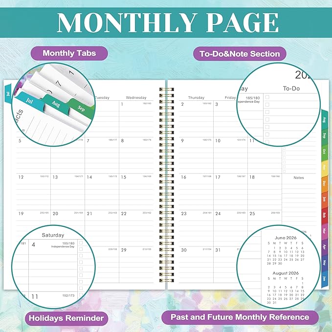 Planner 2026-2027 - Academic Planner 2026-2027, July 2026 - June 2027, 9" x 11", Weekly and Monthly Planner, Calendar Planner 2026-27 with Colourful Tabs & Pocket, Flexible Cover, Twin-Wire Binding- Oil Painting
