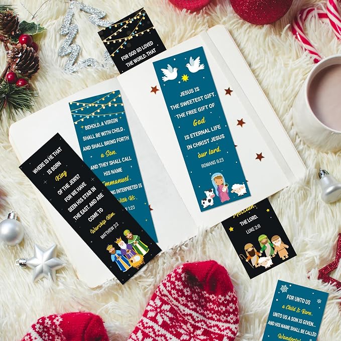 TICIAGA Christmas Bible Verses Bookmarks - 60PCS Christian Scripture Prayer Bookmarks Bulk for Kids, John 3:16 Religious Jesus Christian Book Marker for Sunday School, Christmas Gifts for Women