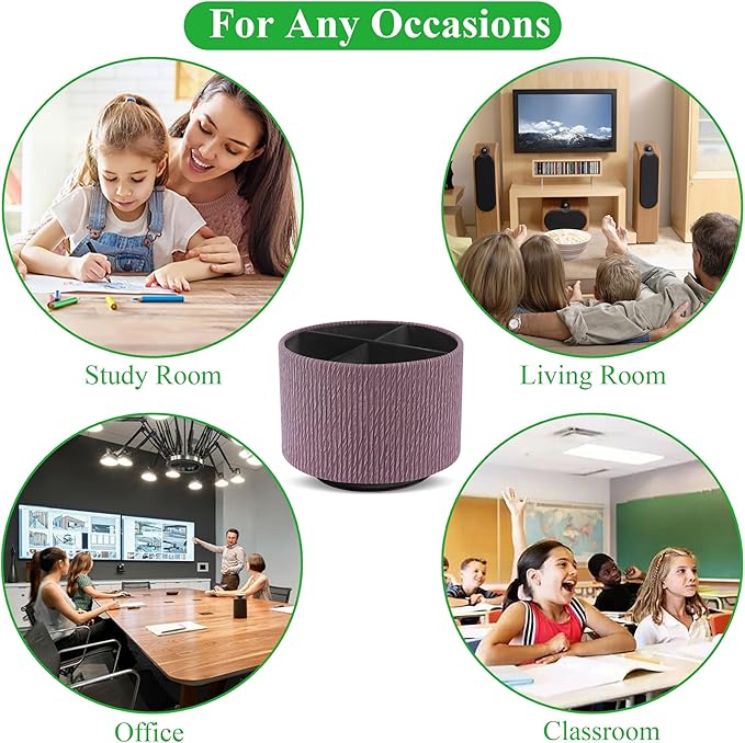 Round Leather Art Supply Organizer,Remote Control Holder,360 Degree Spinning,Multi-Functional Pencil Holder,4 Compartments Desktop Stationary Organizer(1-Wood Brown)