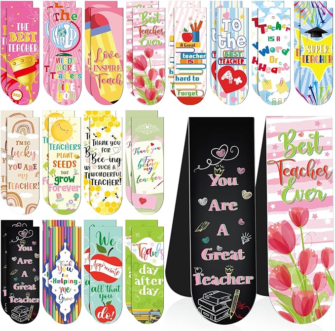 Gersoniel 32 Pcs Teacher Appreciation Gifts Bulk Teacher Magnetic Bookmarks Inspirational Page Clips Thank You Gifts for Employee Staff Xmas Stocking Stuffers for Women(Cute)