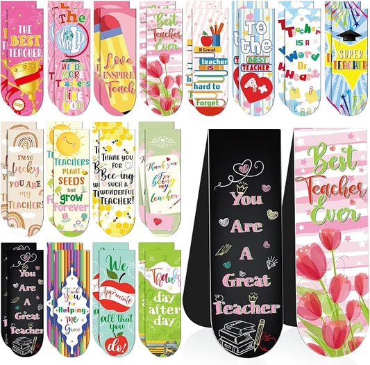 Gersoniel 32 Pcs Teacher Appreciation Gifts Bulk Teacher Magnetic Bookmarks Inspirational Page Clips Thank You Gifts for Employee Staff Xmas Stocking Stuffers for Women(Cute)