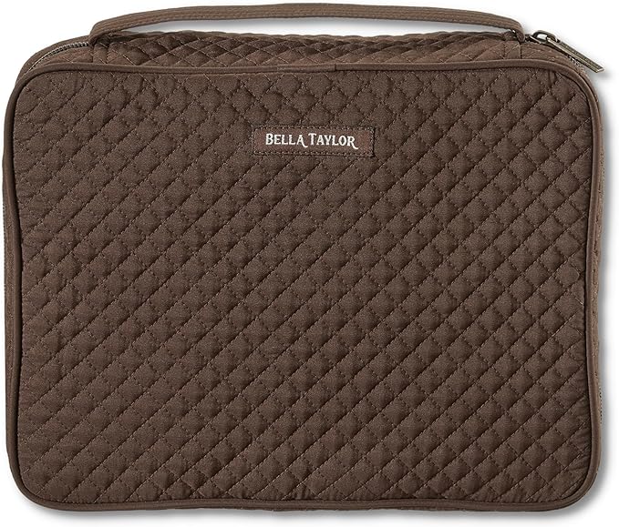 Bella Taylor Quilted Bible Cover for Women - Large Study Bible Case - Chocolate Brown