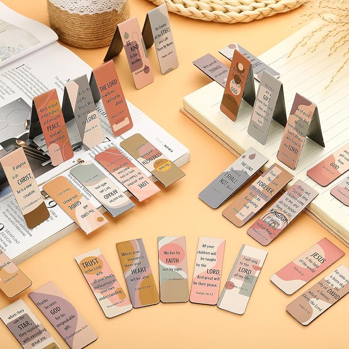 Chinco 30 Pcs Magnetic Bookmarks Christian Bookmarks Bulk Bible Verse Inspirational Scripture Page Clips for Women, Childrens, Kids, Teachers, Mothers Day, Church Supplies, School Gifts (Boho)
