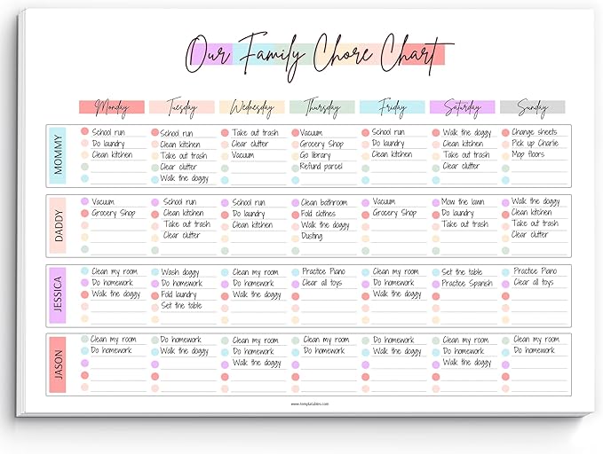 Family Chore Chart Notepad - Family planner, Calendar, Household Command Center | 50 Undated Tear Away Sheets | A4 Rainbow