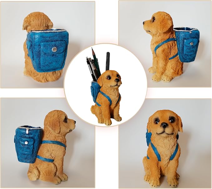 Dog Pen Holder for Desk Pen Pencil Cup Creative Desktop Pen Organizer Pencil Cups for Desk Unique Accessories Decor for Home Office School Gift for Dog Lovers (Golden Retriever)