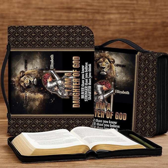 Personalized Bible Cover for Men, Christian Bible Case PU Leather, Jeus Bags Religious Appreciation Gifts for Women Girls Daughter Christian with Handle Zipper (BIBLE-12, M-2XL)