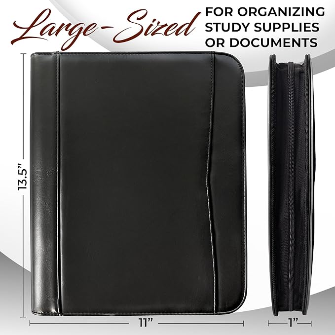 DEHITE Leather Portfolio for Men – Padfolio Case for Men and Women – Black Bible Notebook Organizer – Pen Slots – Zipper Binder – Premium PU Leather – Feels Like Full-Grain – Office Gift Accessories