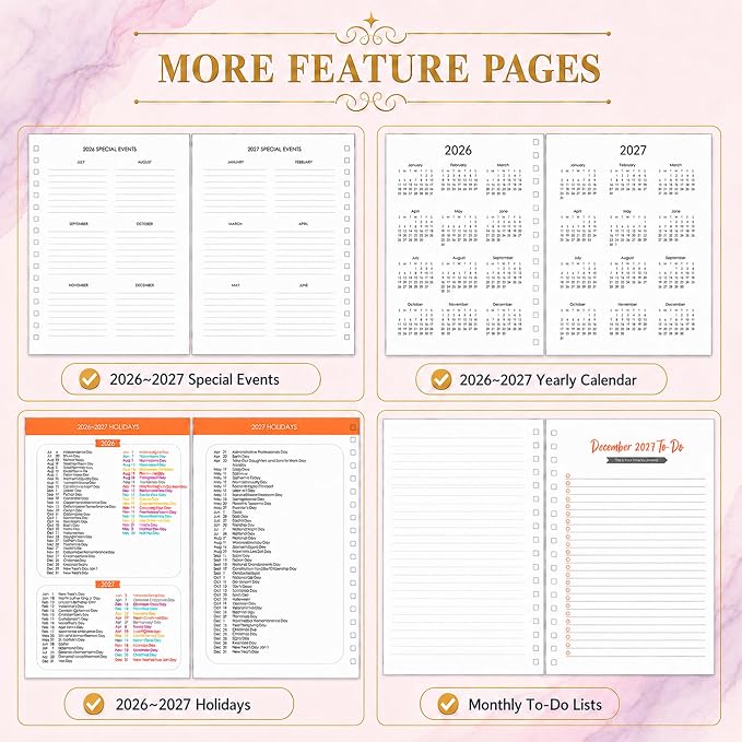 CAGIE Planner 2026-2027 18 Month July 2026-Dec 2027 Weekly and Monthly Calendar Planners Yearly Daily Hardcover 26-27 Planner for Women with Stickers Tabs Spiral Bound Agenda, Purple Marble, 8.3"x9.1