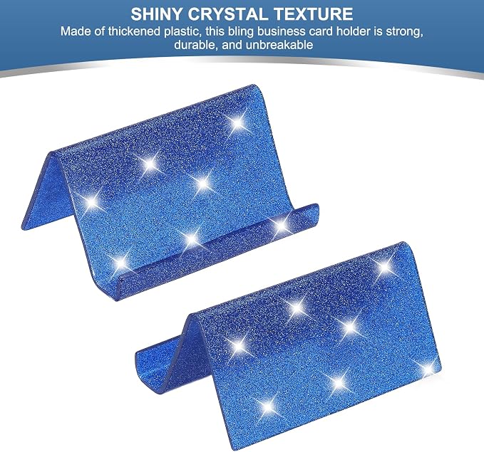 PATIKIL Business Card Holder for Desk, 2Pcs Acrylic Business Card Holders Shine Card Stand Organizer Cards Display for Office Exhibition, Blue