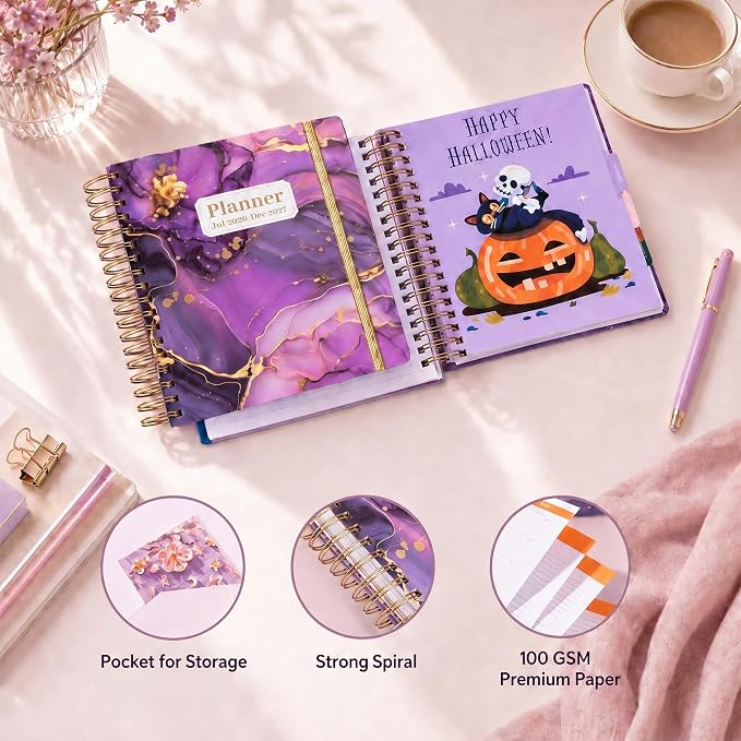CAGIE Planner 2026-2027 18 Month July 2026-Dec 2027 Weekly and Monthly Calendar Planners Yearly Daily Hardcover 26-27 Planner for Women with Stickers Tabs Spiral Bound Agenda, Purple Marble, 8.3"x9.1