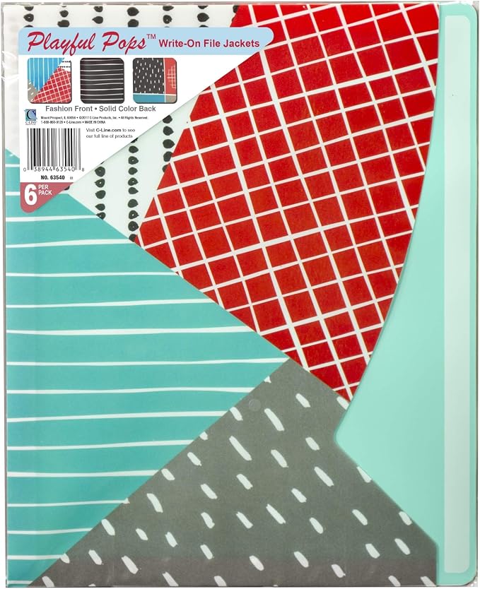 C-Line Write-On File Jackets, Playful Pops Design, Pack of 6 (63540)