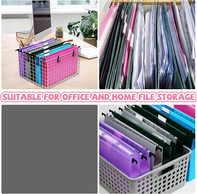 12 Pack Plastic Extra Capacity Hanging File Folders, Expanding Hanging File Folder Letter Size, File Cabinet Folders for Filing Cabinet Office Home, 6 Colors