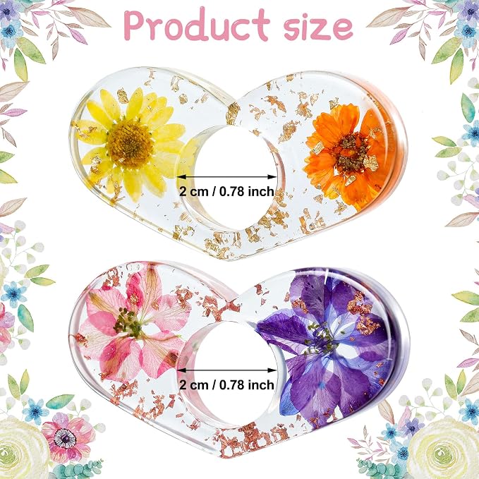 2 Pcs Dried Flower Resin Book Page Holder Transparent Thumb Ring Pages Holders Handmade Personalized Bookmark Reading Accessories for Teachers Book Lovers Literary Birthday Gift