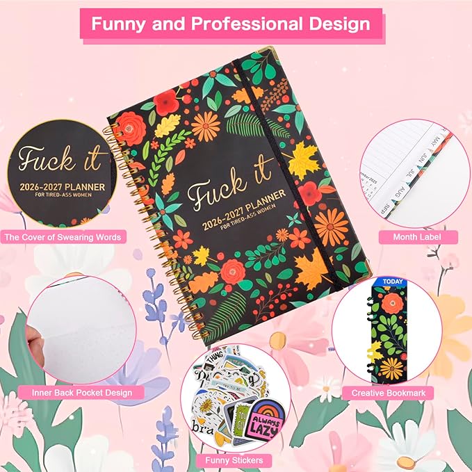 Fuck it Planner Calendar 2026-2027 - A5 6.2*8.5" Weekly Monthly Swear Notebook for Goals Productivity, Fucking Sweary Daily Agendas Organizer Get Shit Done Journal, Funny Gifts for Tired Women, Black