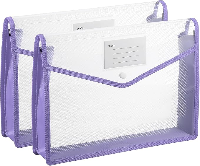 PATIKIL Plastic Expanding File Folders, 2 Pack A4 File Folder Envelopes Letter Size Document Organizer Supplies with Snap Closure for Classroom Office, Purple, Horizontal