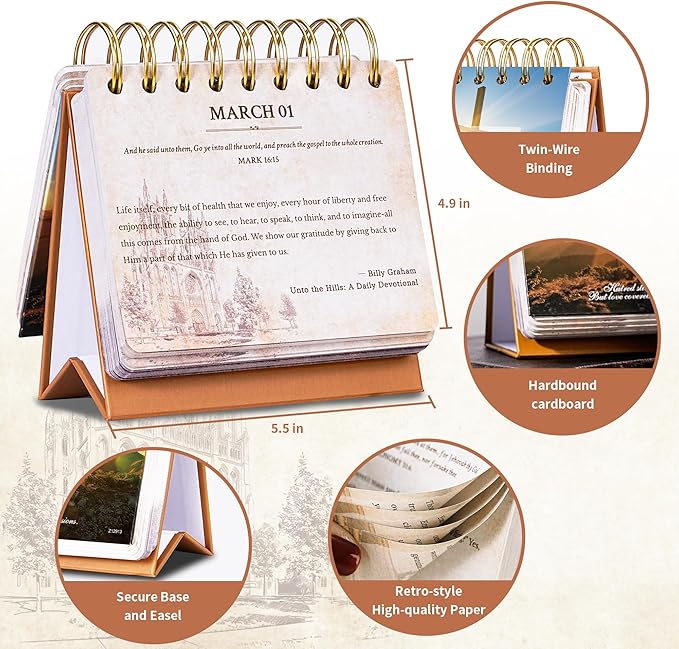 Desk Calendar - Bible Verse Desk Calendar Flip, 4.9" x 4.5", Undated Daily Bible Calendar, Perpetual Calendar, Christian Perpetual Calendar, 366 Days of Inspirational Quotes