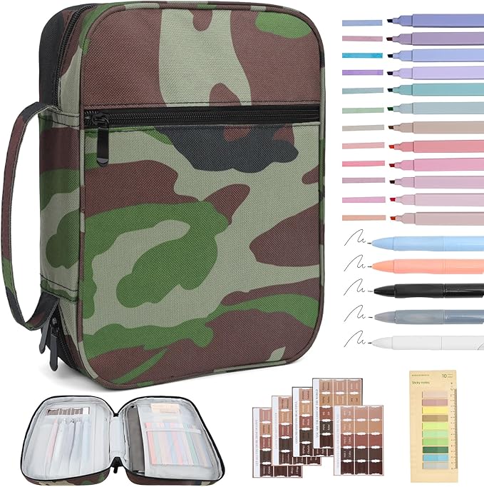 Bible Cover Bible Case for Men Canvas Carrying Cases Book Protector Case Bible Bag with Durable Handle Study Supplies Accessories Christian Gifts (Camouflage, Large)