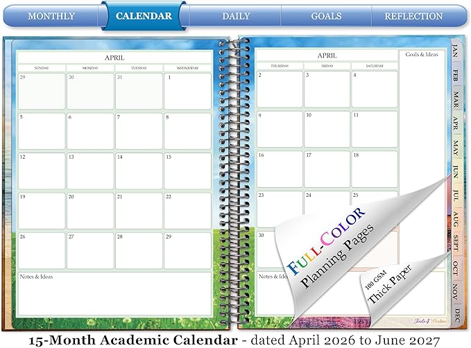 Tools4Wisdom Planner 2026-2027 - Dated April 2026-2027 June - Weekly Monthly Daily Academic Year Calendar with Stickers, Tabs, Pocket & Thick Paper - Spiral Bound 8.5x11 Hardcover - A6J7 - Pastel Sunrise