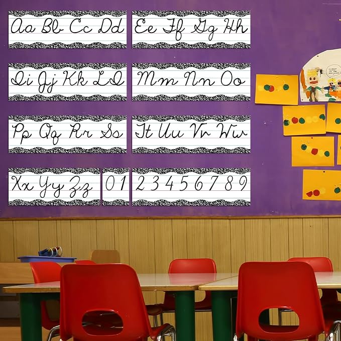 Set of 9 Cursive Writing Bulletin Board Cursive Alphabet Wall Strip for Teacher Supplies, Classroom Teaching Tool, Homeschooling, Kids Education (Composition)