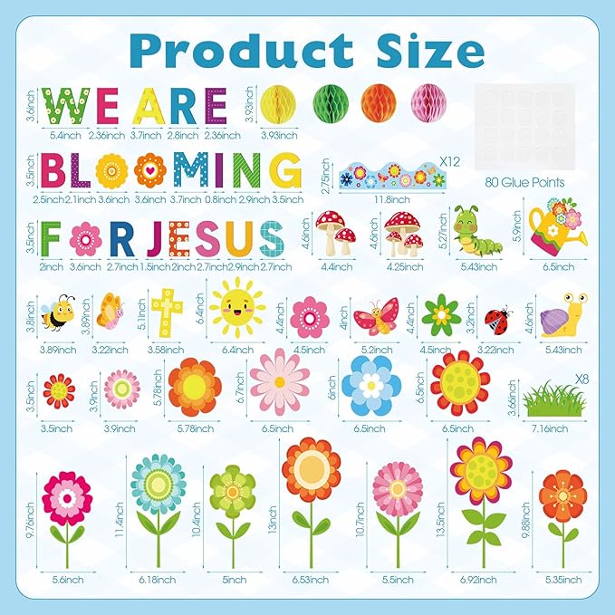 Pajean Spring Christian Bulletin Board Sets Classroom Decor, We are Blooming for Jesus Religious Cutouts 3D Flower Honeycomb Cross Borders, Sunday School Church Wall Door Decoration Office Supplies