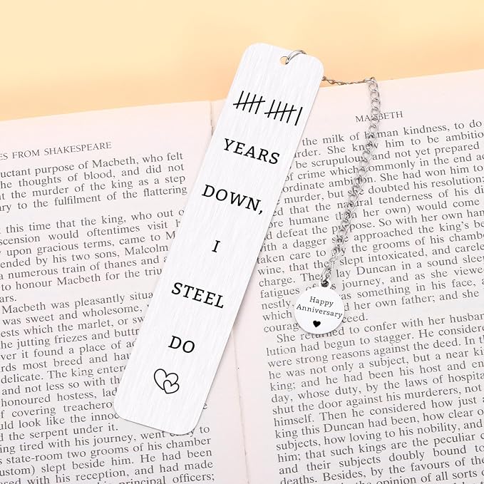 11 Year Anniversary Steel Gifts for Her Him Steel Gift for 11th Anniversary 11 Years Wedding Anniversarys Day Gifts for Husband Wife Couple Women Men 11th Wedding Bookmark from Wifey Hubby