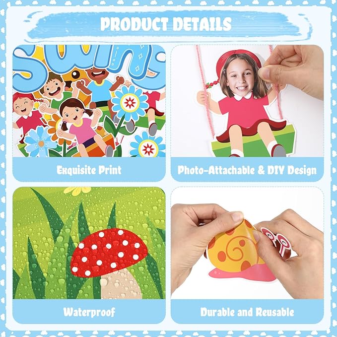 70Pcs Spring Bulletin Board Classroom Decorations Swing into Spring DIY Photo Cutouts Decoration Swing Flowers Butterflies Birds Trees Paper Cutouts for Classroom Office Chalkboard Wall Door Decor