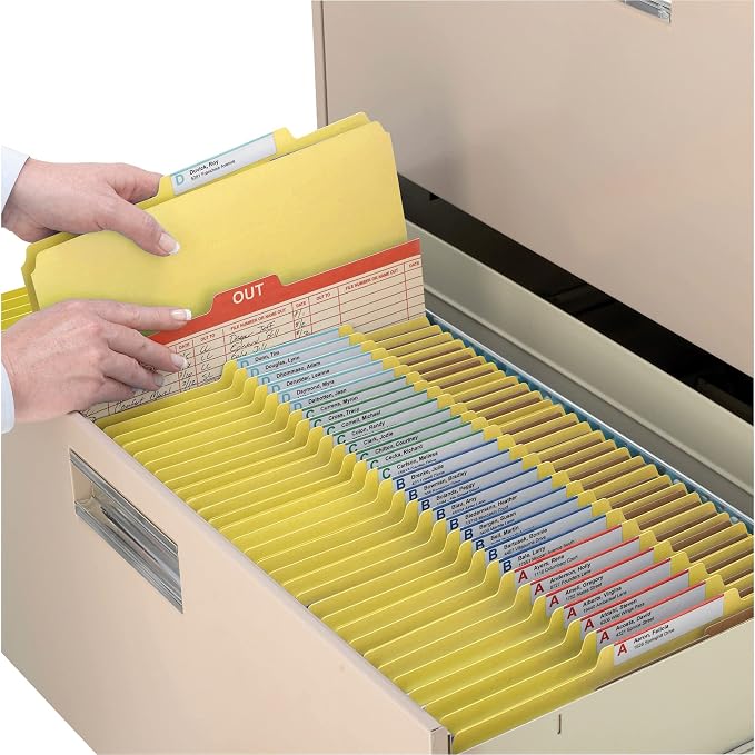 Smead Pressboard Classification File Folder with SafeSHIELD Fasteners, 2 Pocket Dividers, 2" Expansion, Letter Size, Yellow, 10 per Box (14084)
