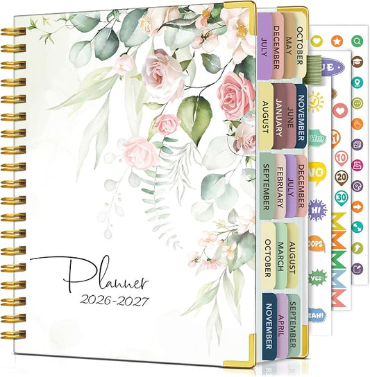 Academic Planner 2026-2027, 18 Months Weekly and Monthly Calendar Planner from July 2026 - December 2027, 7.3" x 10" B5 Large Hardcover Agenda Organizer Book with Tabs, Yearly Daily Planners for School Work Student Teacher, Eucalyptus