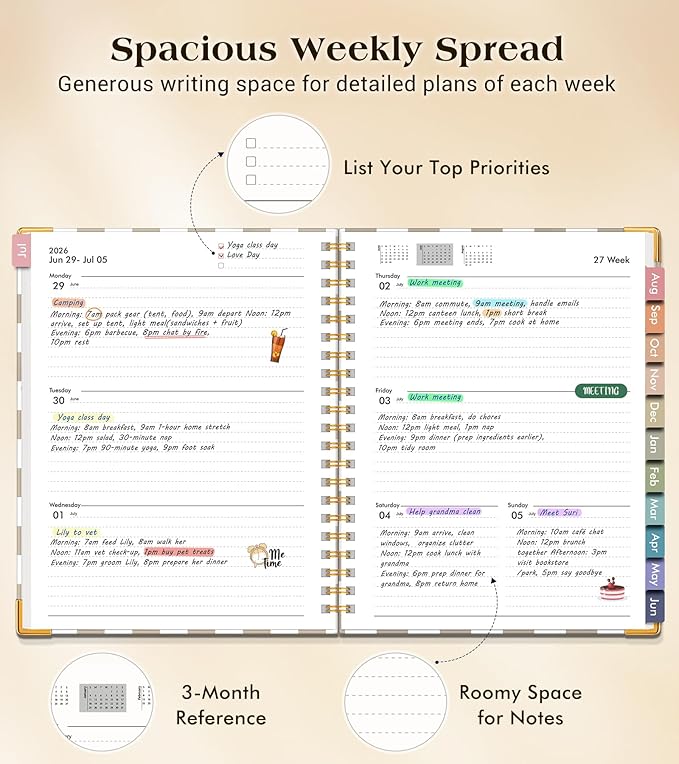 Academic Planner 2026-2027, Hardcover Weekly and Monthly Calendar Planner from July 2026 - June 2027, 6.1" x 8.2" A5 Daily Agenda with Tabs, College School Organizer for Student Teacher, Gingham