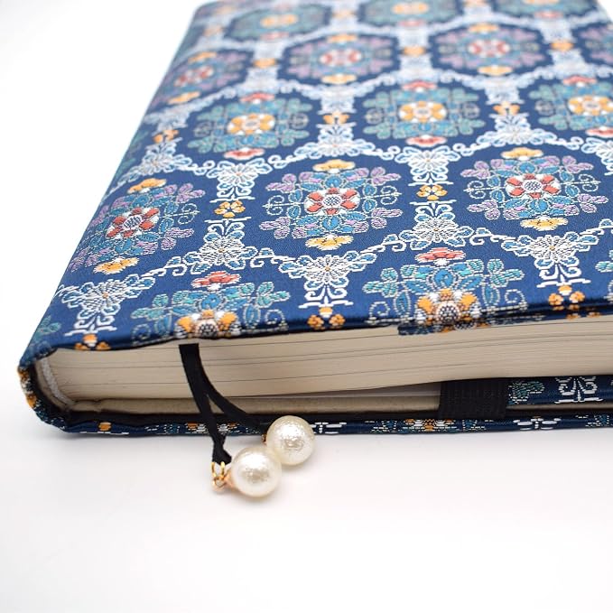 BLBMH A5 Journal Cover | Non-Stretch Fabric Notebook Sleeve with Bookmark, Handmade 5.5x8.3 Washable Privacy Protector for Paperback Bible Hardcover, Gift for Women - Flower Blue