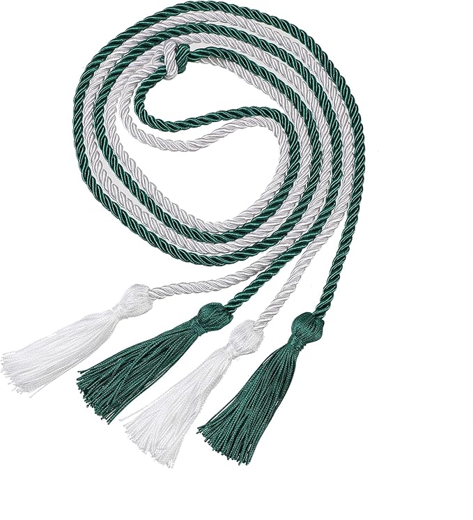 Graduation Double Honor Cords with Tassels Braided Academic Ropes for High School College Ceremony 68 Inch (Emerald Green+White)