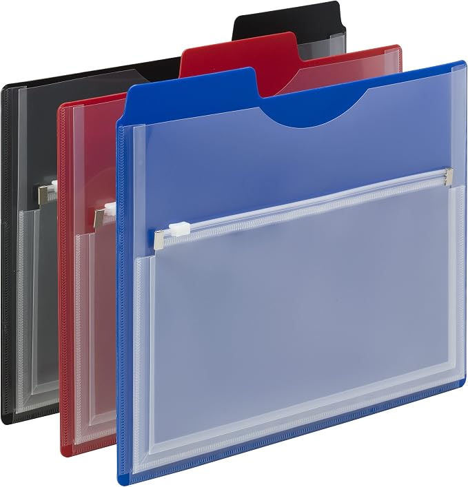 Smead Poly Project Organizer with Zip Pouch, 1/3-Cut Tab, 1/2” Expansion, Letter Size, Assorted Colors, 3 Count (89614) (Pack of 10)