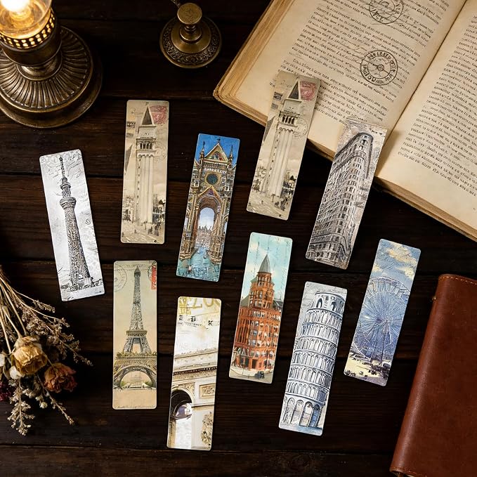 Wxiben Scenic Building Bookmarks Gifts - 90 Pcs Retro Landmark Buildings Paper Bookmarks Travel Book Markers Page Clip Gift for Women Men Teachers Office Book Lovers Bookish Reading Accessory
