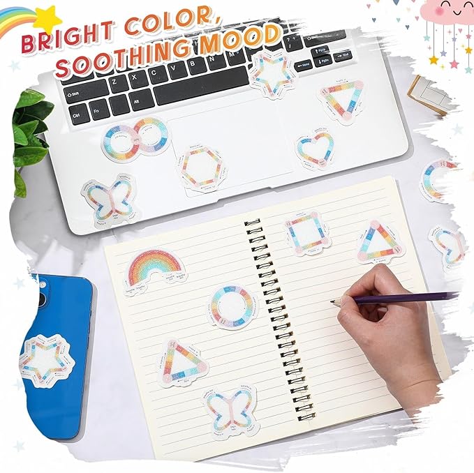 Gersoniel 36 Pcs Anxiety Sensory Stickers Strips Adhesive Textured Mental Health Calm Stickers Mindfulness Fidget Decals Stress Anxiety Relief Items for Therapy Office Desk(Breath Style)