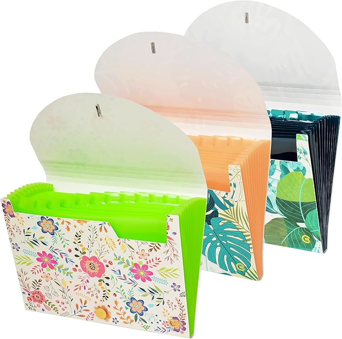 CNK File Folders Organizer with 13 Pockets Accordion Expanding Folder Documents Receipt Document Paper Pocket Filing Accordian Important Expandable Holder Files Alphabetical Labels Letter