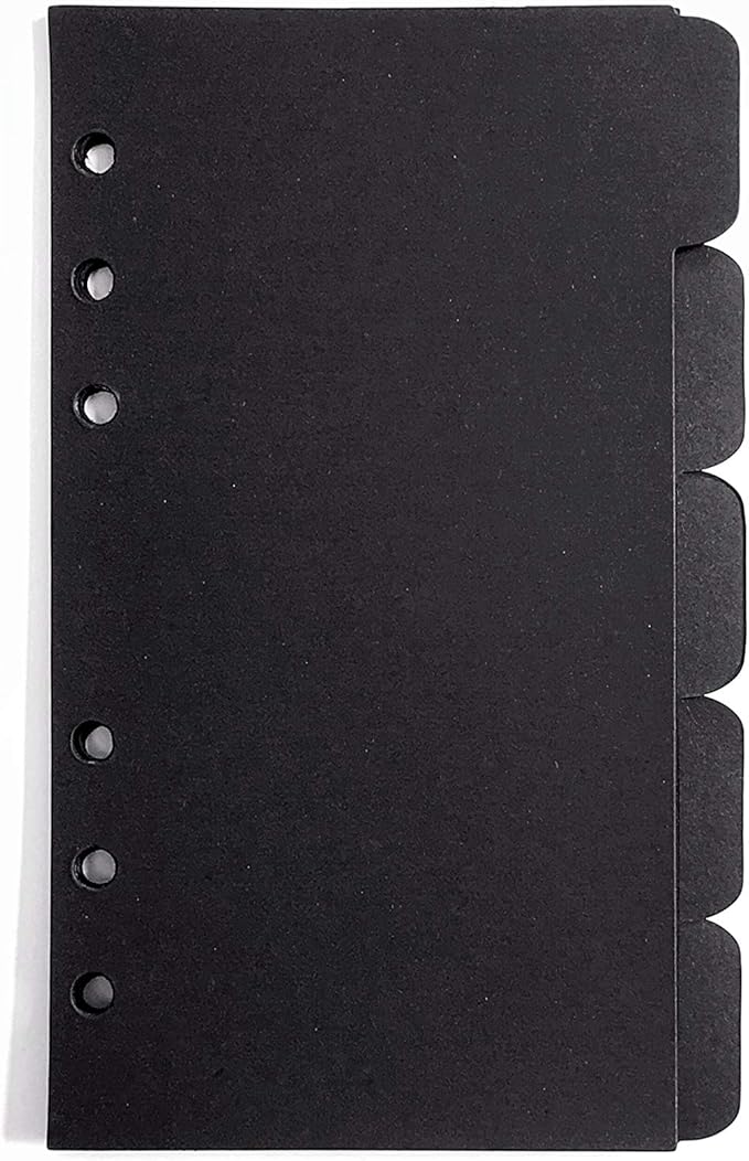 Index Tabs for A5/A6 6-Holes Cover Round Ring View Binder File Folder Loose Leaf Sheet Protectors Binder Cover Protector (Divider Horizontal Black Paper, A6/17cm*10cm/6 Inch)