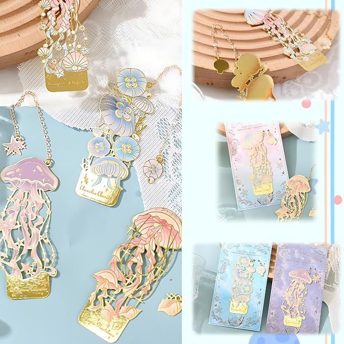 4 Pcs Metal Bookmarks Set for Reading Lovers Book Lovers Gifts, for Women, Men, Kids, Girls, Readers - Jellyfish