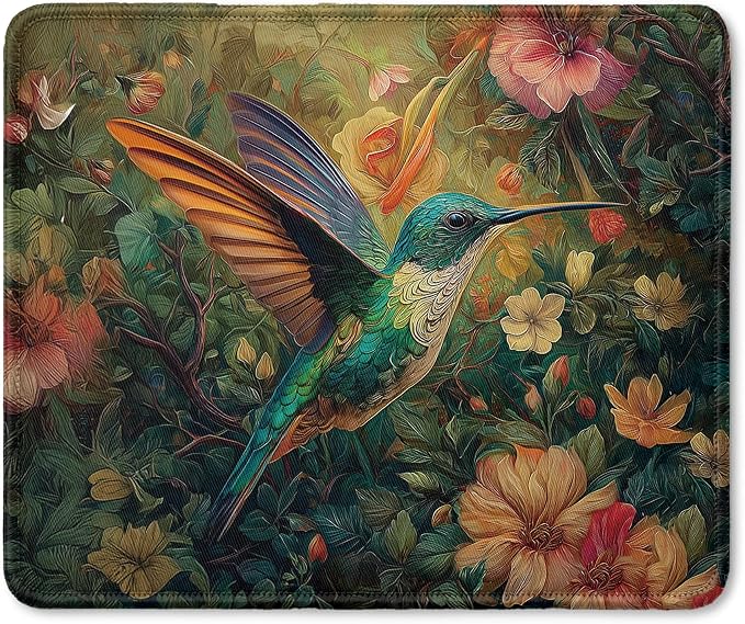 Vintage Floral Hummingbird Mouse Pad, Hummingbird Gifts for Women, William Morris Inspired Cottagecore Flower Humming Bird Mouse Pad for Home Office Computer Gaming Desk Essentials, 9.5x7.9 Inch
