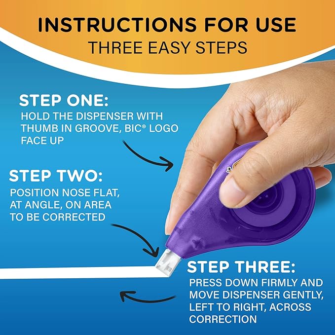BIC Wite-Out EZ Correct Correction Tape, White, No Dry Time, Tear Resistant Tape, 2-Count