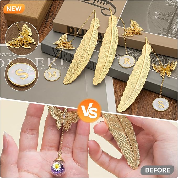 Personalized Initial Metal Butterfly Feather Bookmark for Women Girls Readers Book Lover Birthday Gifts for Women Her Teacher Girlfriend Wife Mom Sister Friend Daughter (Letter L)