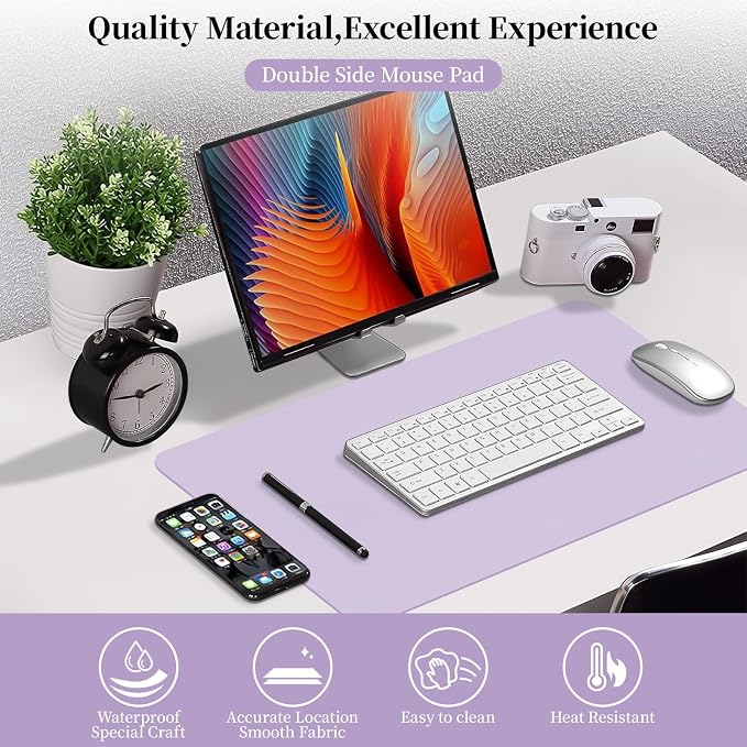 Bloss Purple Desk Mat, Double-Sided Leather Desk Pad, Desk Matt for Desktop, Waterproof Desk Pad Mat, Computer Mat for Office Work/Home/Decor/Desk Protector/Cover(23.6"x 13.8")
