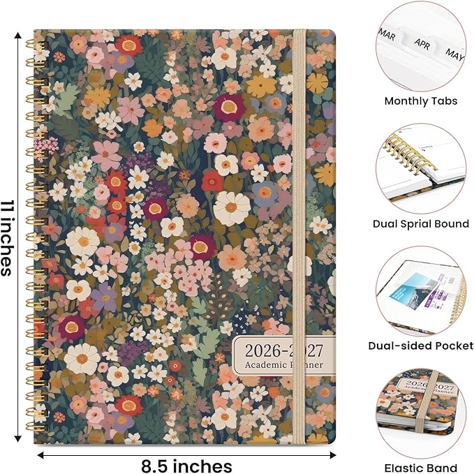 Planner 2026-2027, Monthly and Weekly Academic Planner July 2026 - June 2027, Hardcover Student Teacher Planning Agenda Calendar Book with Tabs, Perfect for Office School Supplies, A4 (8.5" x 11") - Garden