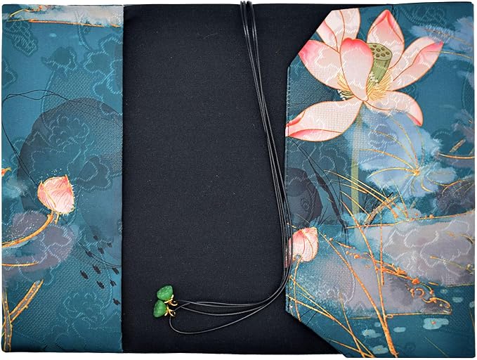 BLBMH 5.5x8.5 Fabric Bible Cover Non-Stretch | Built-in Bookmark | Handmade Washable Book Sleeve for Paperback Journal Privacy Reading Gift for Women - Lotus B