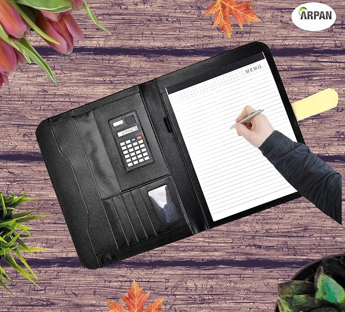Arpan A4 Conference Folder Portfolio with Calculator & Pad/Executive Portfolio with Closure Belt - Ivory Cream