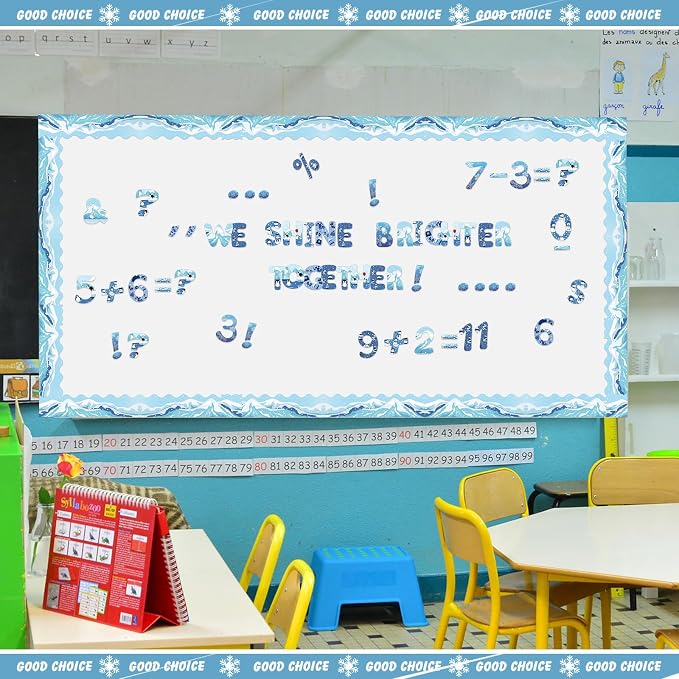 221 Pcs Winter Bulletin Board Letters Blue Round Alphabet Number Punctuation Symbol Combo Letter Cutouts Snowflake Classroom Decoration for Winter School Chalkboard Poster Board
