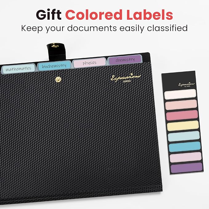 Sooez Accordion File Organizer, Letter Size Expanding File Folder with Labels, 5 Pocket Folders for Document, Portable Paper Bill Receipt Organizer for Home School Office Supplies, A4 Size, Navy Blue