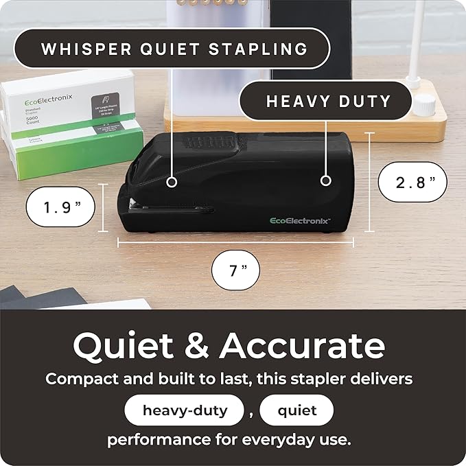 EcoElectronix Electric Stapler - Portable Automatic Stapler Pro 30 Sheet Capacity - Quiet, Jam-Free, and Easy Reload - AC or Battery Powered for Professional Home Office Use - Black (2-Pack)