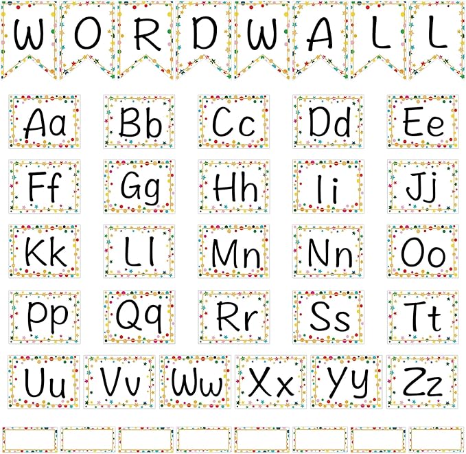 Word Wall Bulletin Board Set Alphabet Letter for Classroom ABC Poster Chart Sight Words Polka Dots Border for First Grade Pre School Kindergarten Elementary Classroom Wall Decor Supplies
