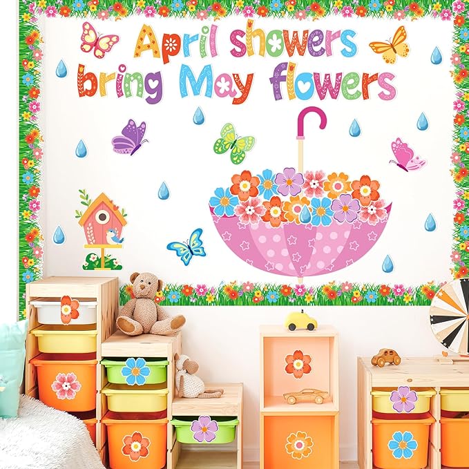 Spring Bulletin Board Decorations April Showers Bring May Flowers Decorations Spring Cut Outs Decorations for School Classroom Office Chalkboard Door Party Decor